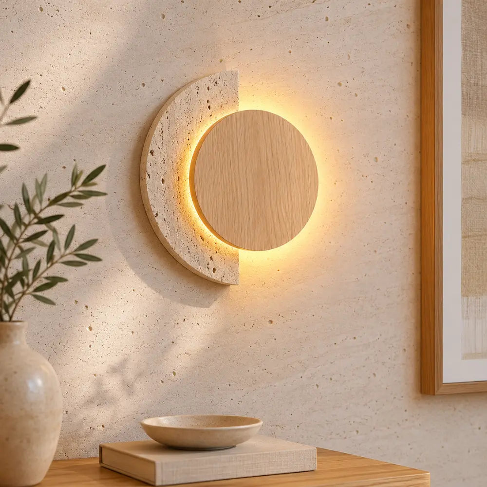 Applique murale travertin & bois LED | Halla