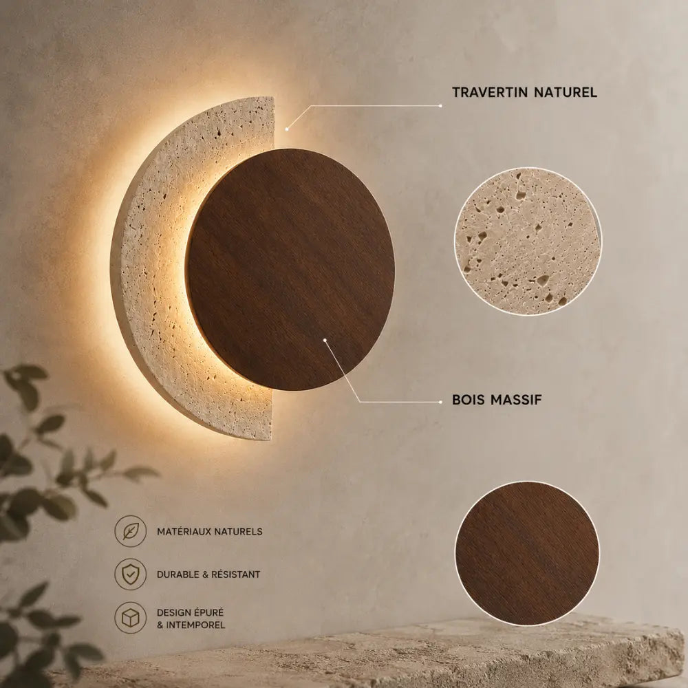 Applique murale travertin & bois LED | Halla