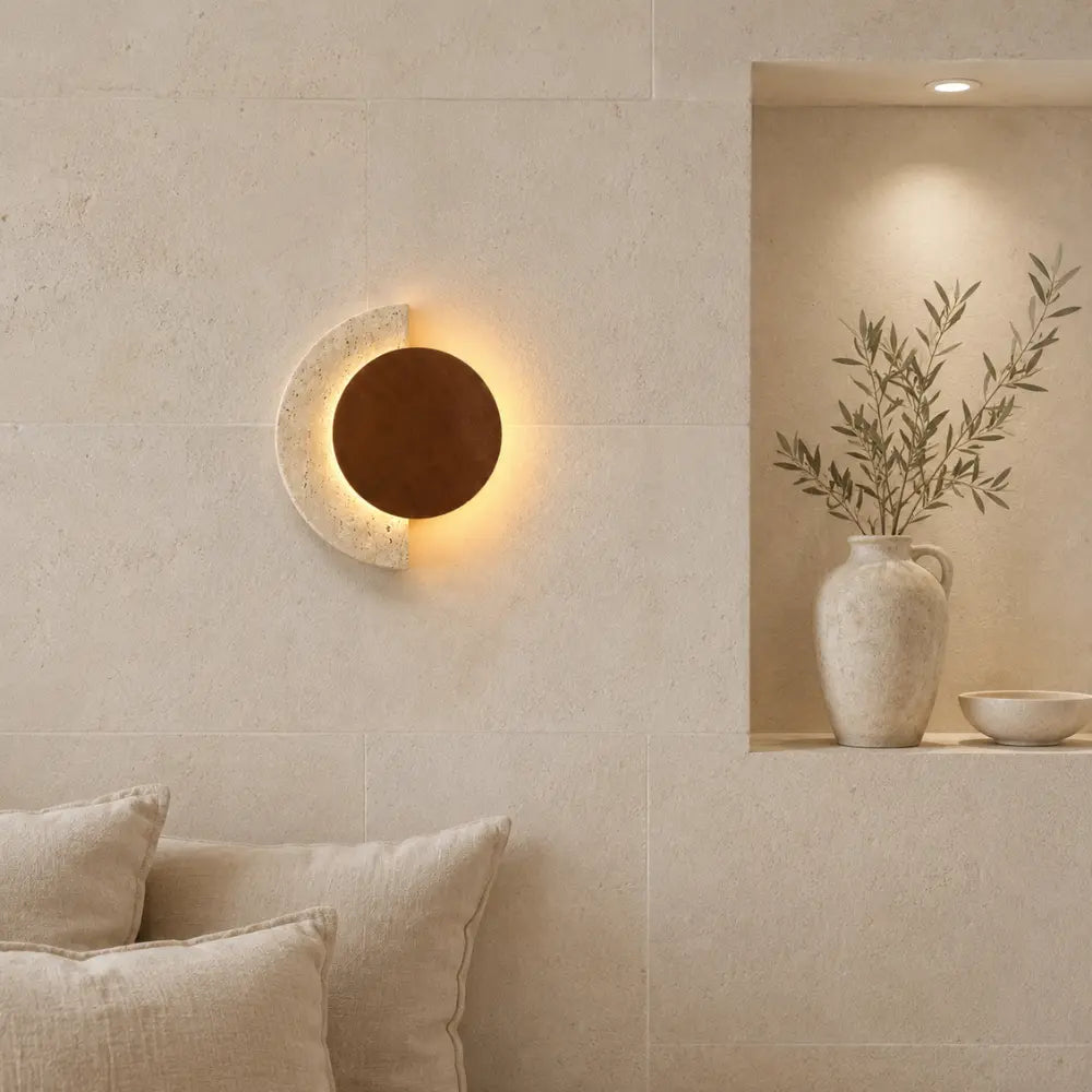 Applique murale travertin & bois LED | Halla