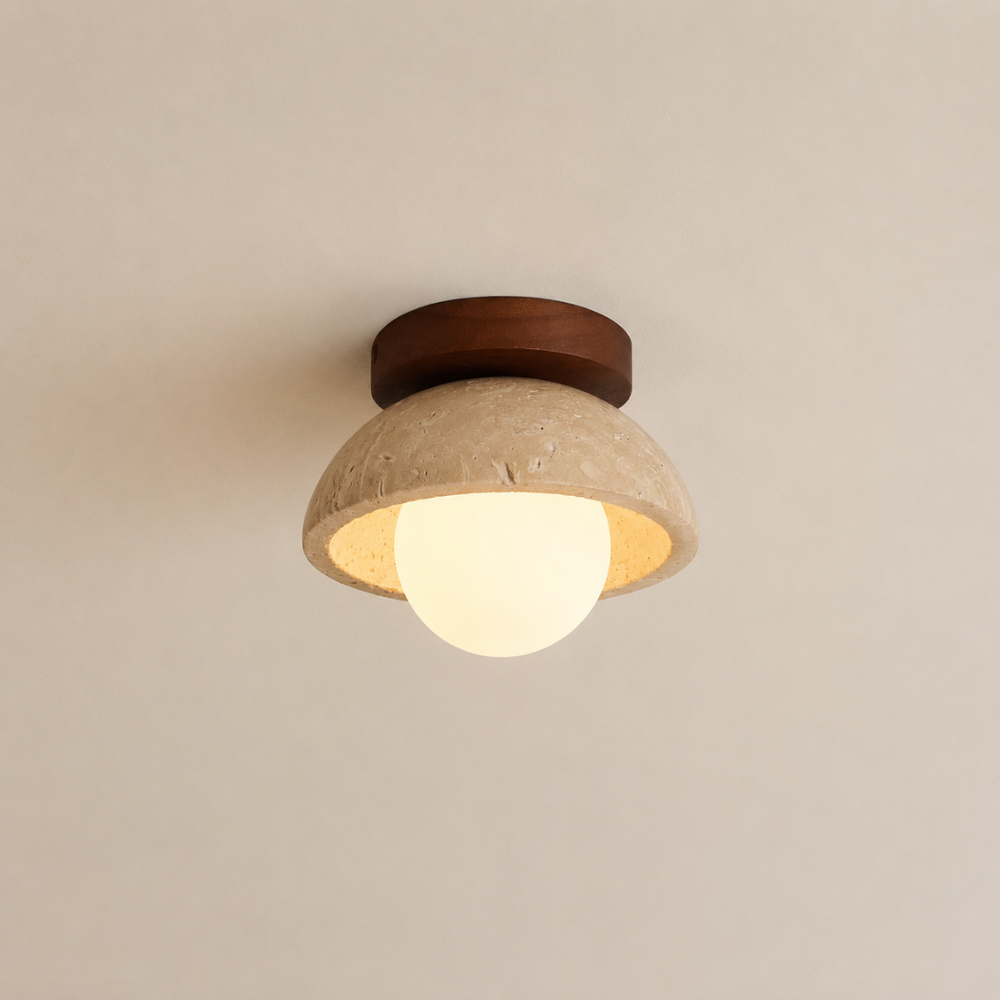Plafonnier travertin & bois noyer | Vare