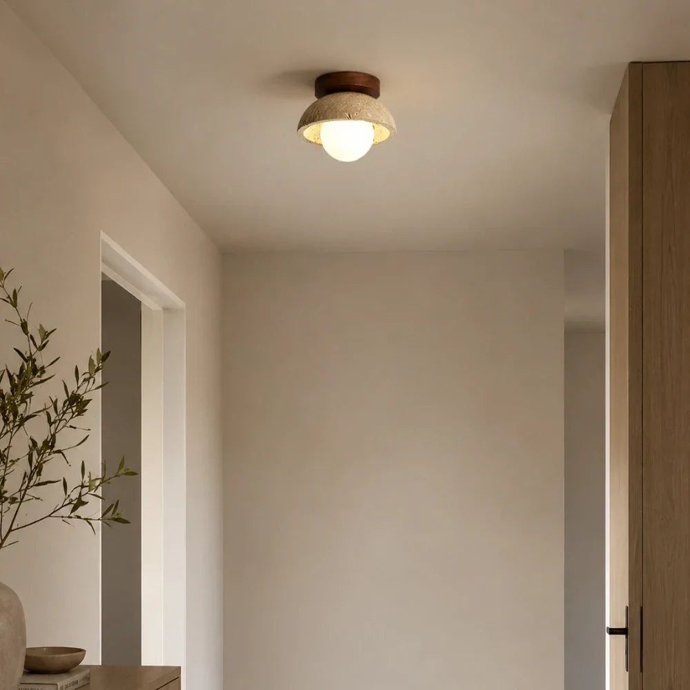 Plafonnier travertin & bois noyer | Vare