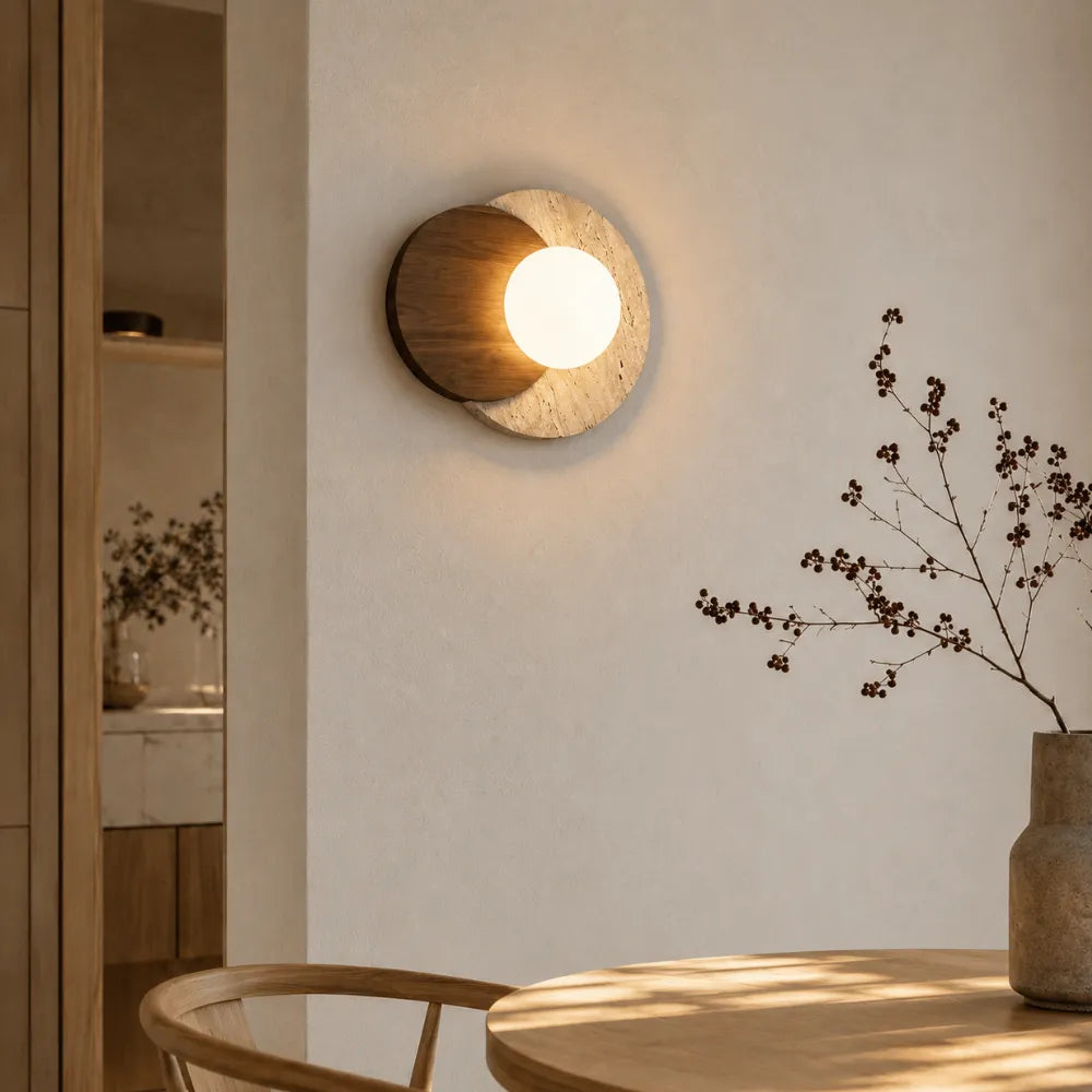 Applique murale travertin & bois | Verdalsøra