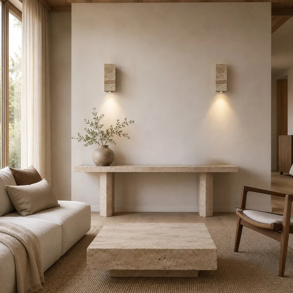 Applique murale moderne en travertin & bois | Elin