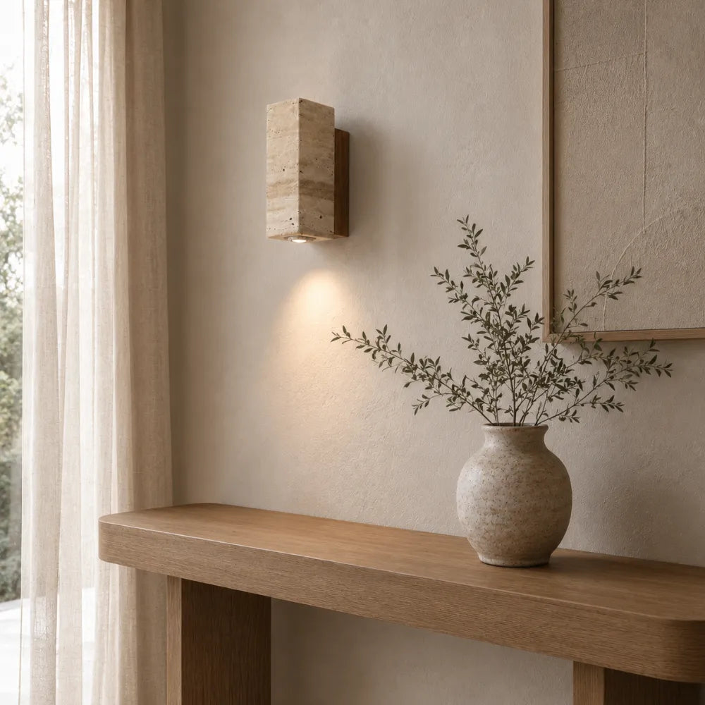 Applique murale moderne en travertin & bois | Elin