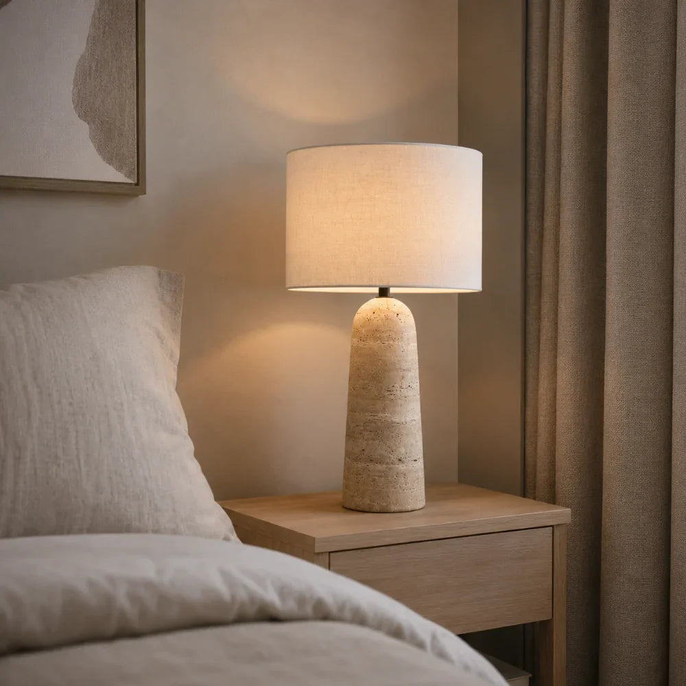 Lampe à poser travertin & tissu | Freja