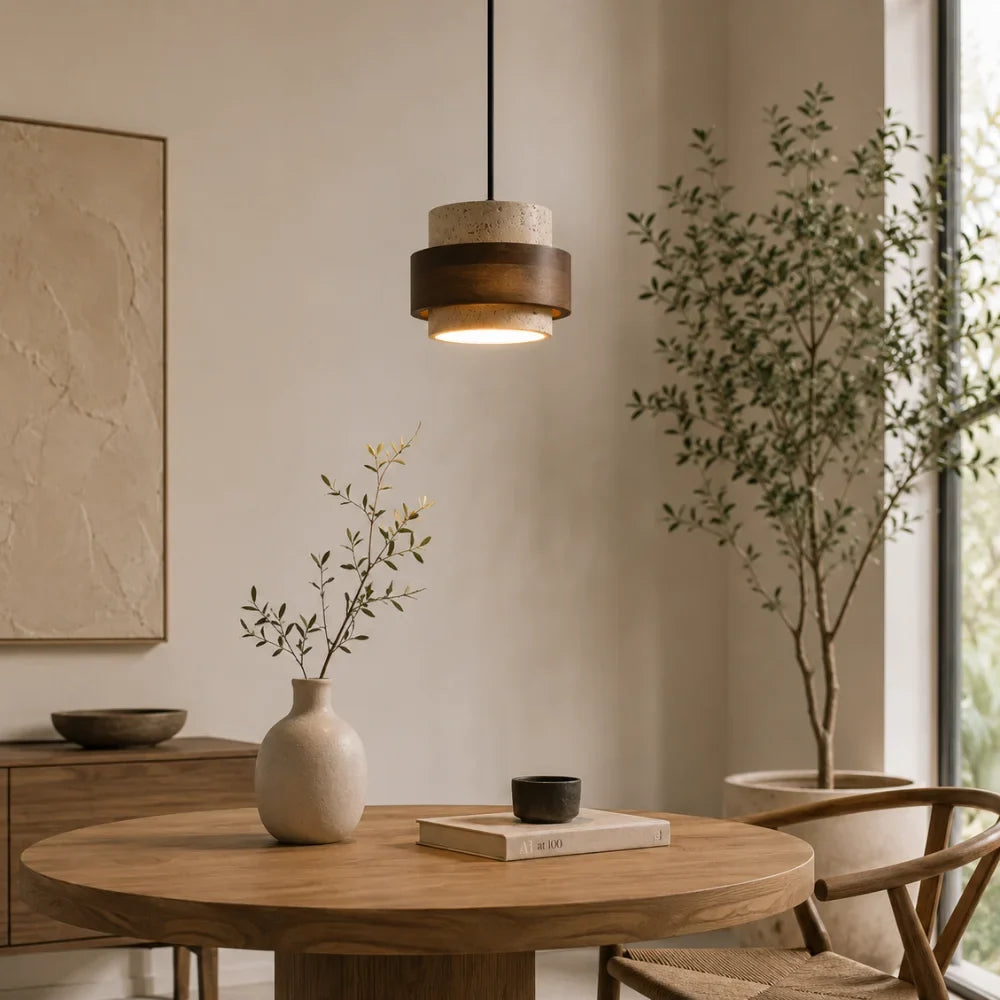 Suspension travertin & bois noye | Frya