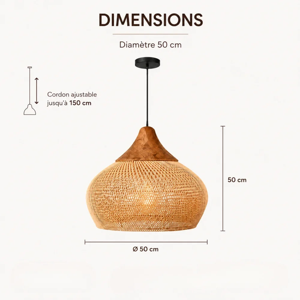 Suspension rotin & bois naturel | Kaia