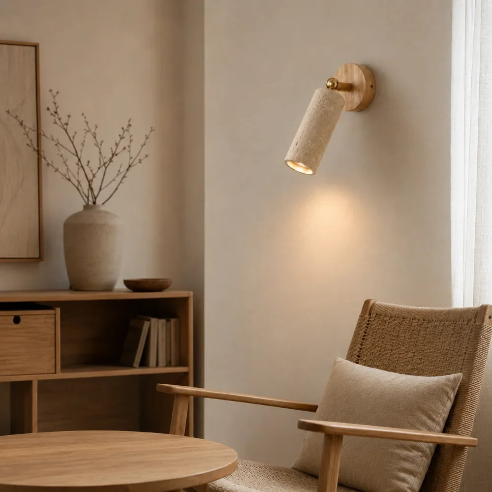 Applique murale design en travertin & bois | Kiva