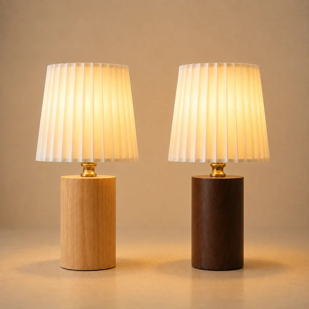 Lampe à poser bois & tissu plissé | Lior