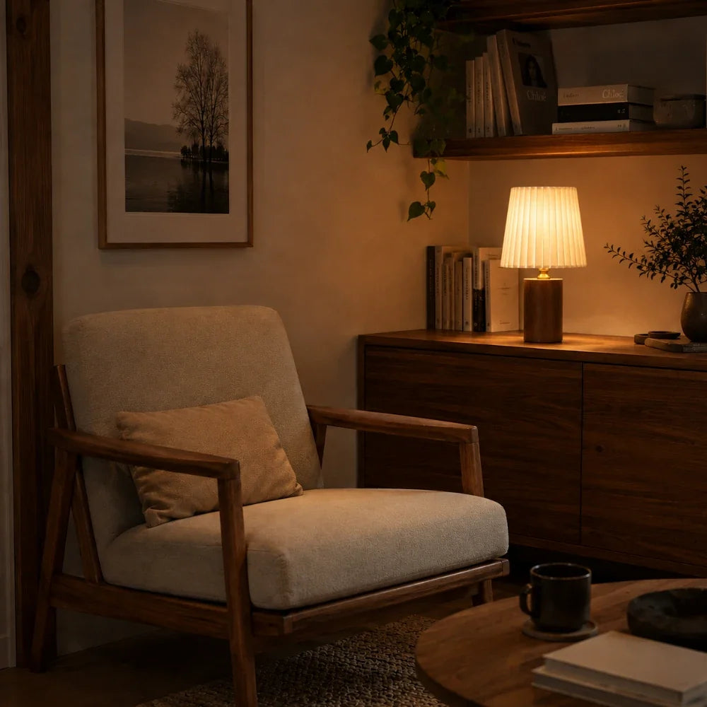 Lampe à poser bois & tissu plissé | Lior