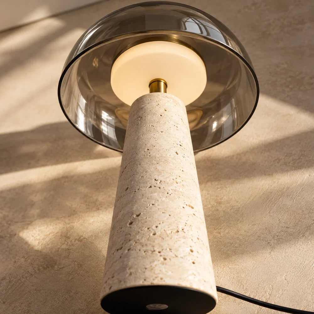 Lampe à poser travertin & verre | Sélia
