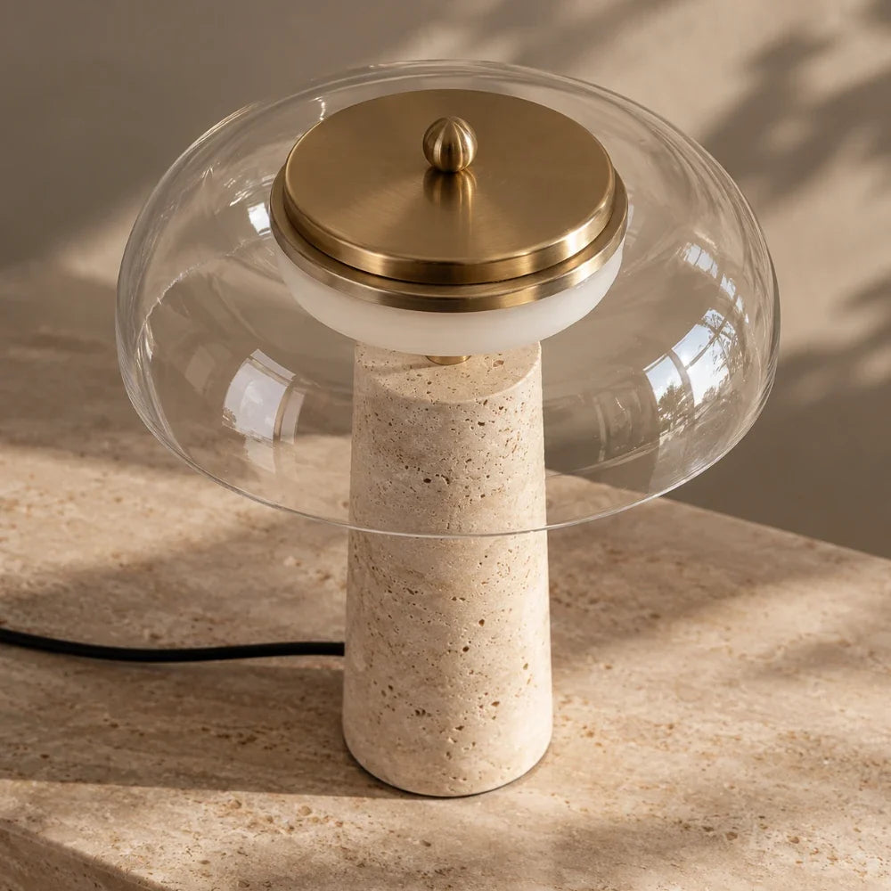 Lampe à poser travertin & verre | Sélia