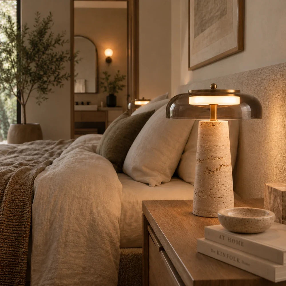Lampe à poser travertin & verre | Sélia