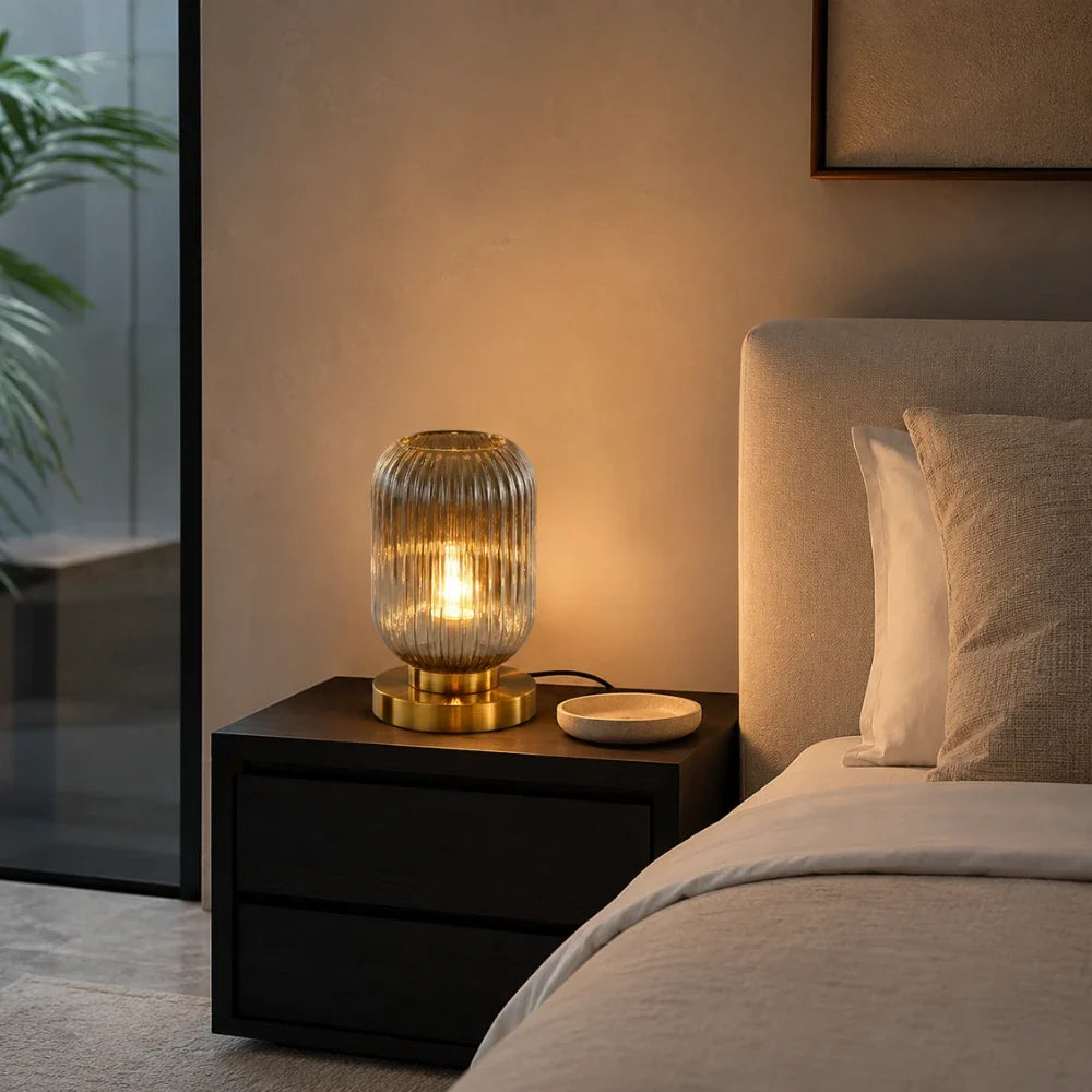Lampe à poser verre & laiton | Yrsa