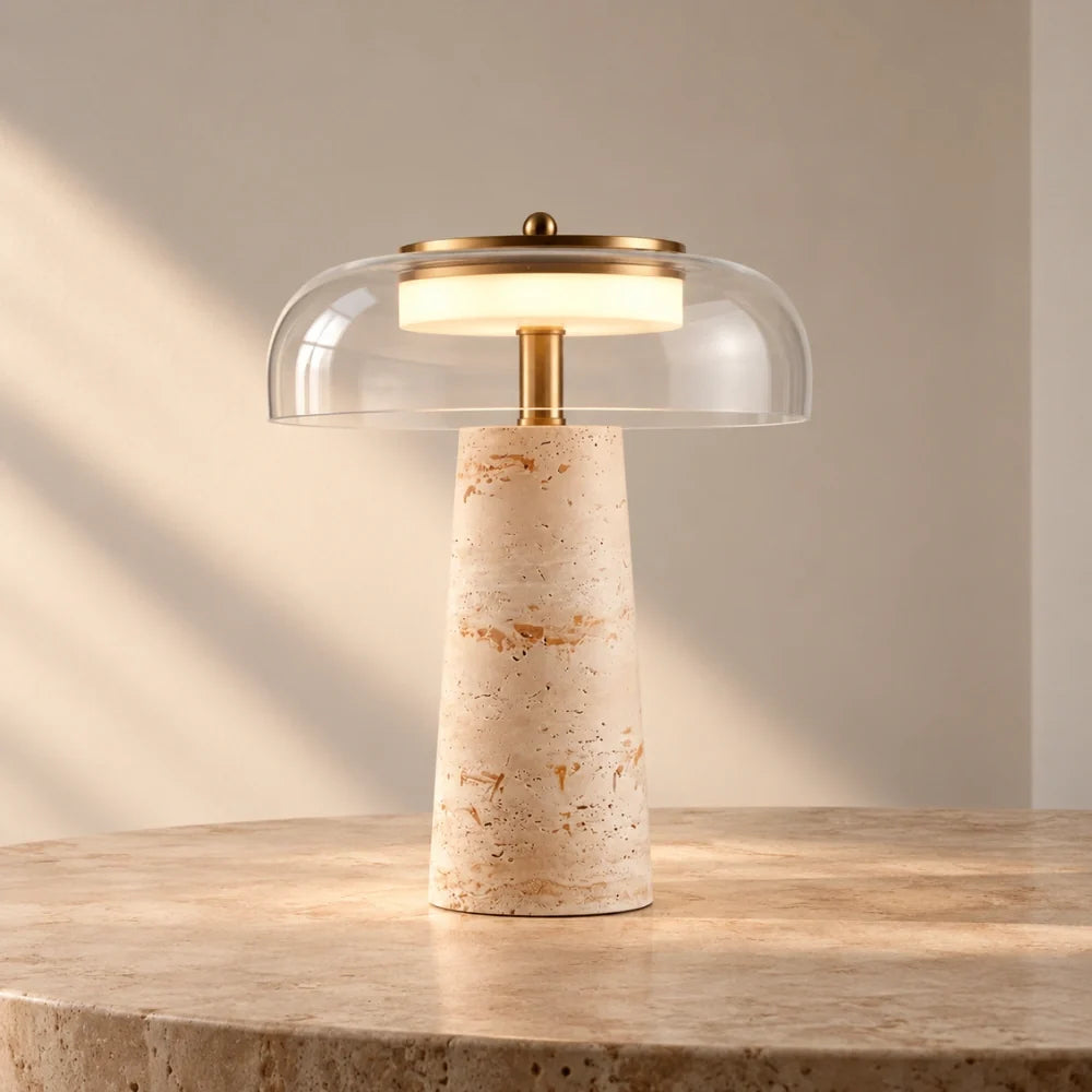 Lampe à poser travertin & verre | Sélia