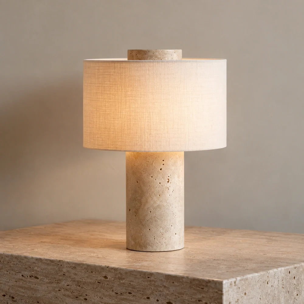 Lampe à poser travertin & tissu | Alba