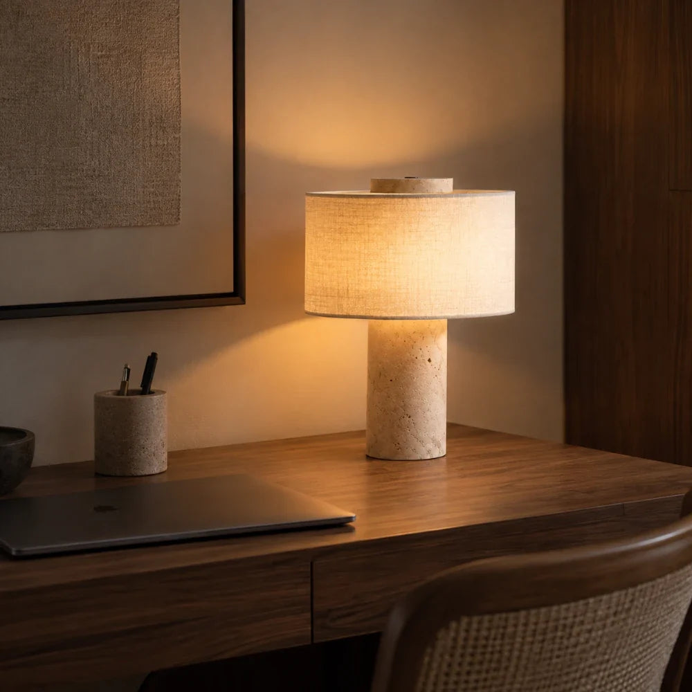 Lampe à poser travertin & tissu | Alba