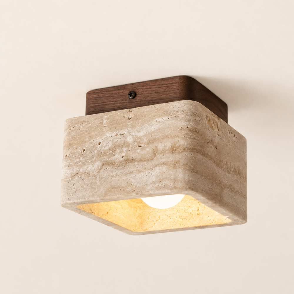 Plafonnier travertin & bois nordique | Nidar
