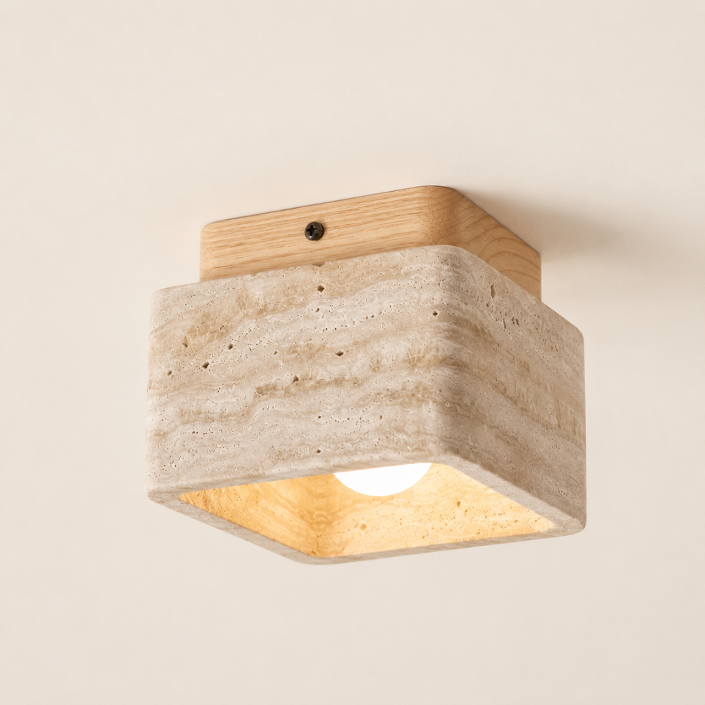 Plafonnier travertin & bois nordique | Nidar