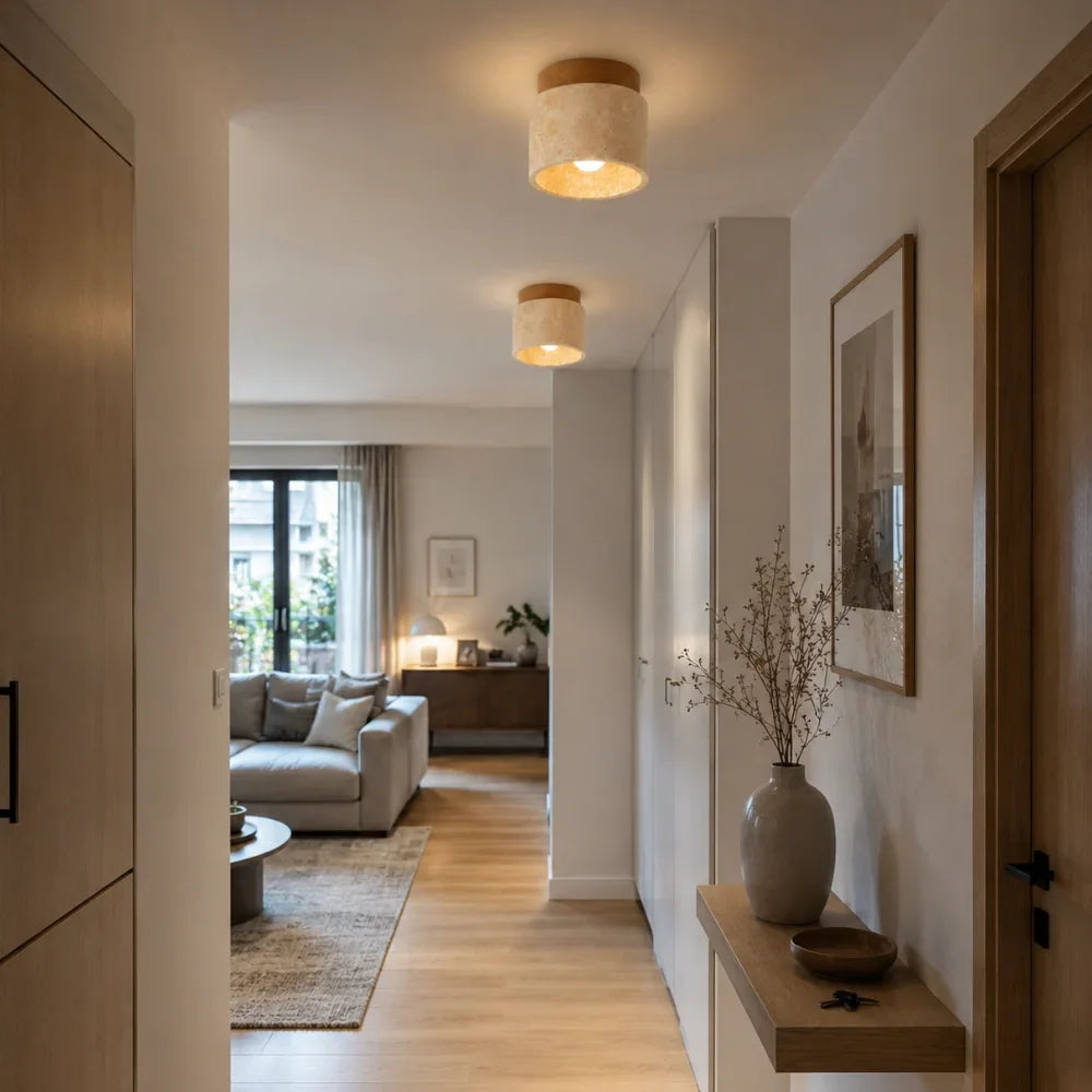 Plafonnier travertin & bois scandinave | Noor