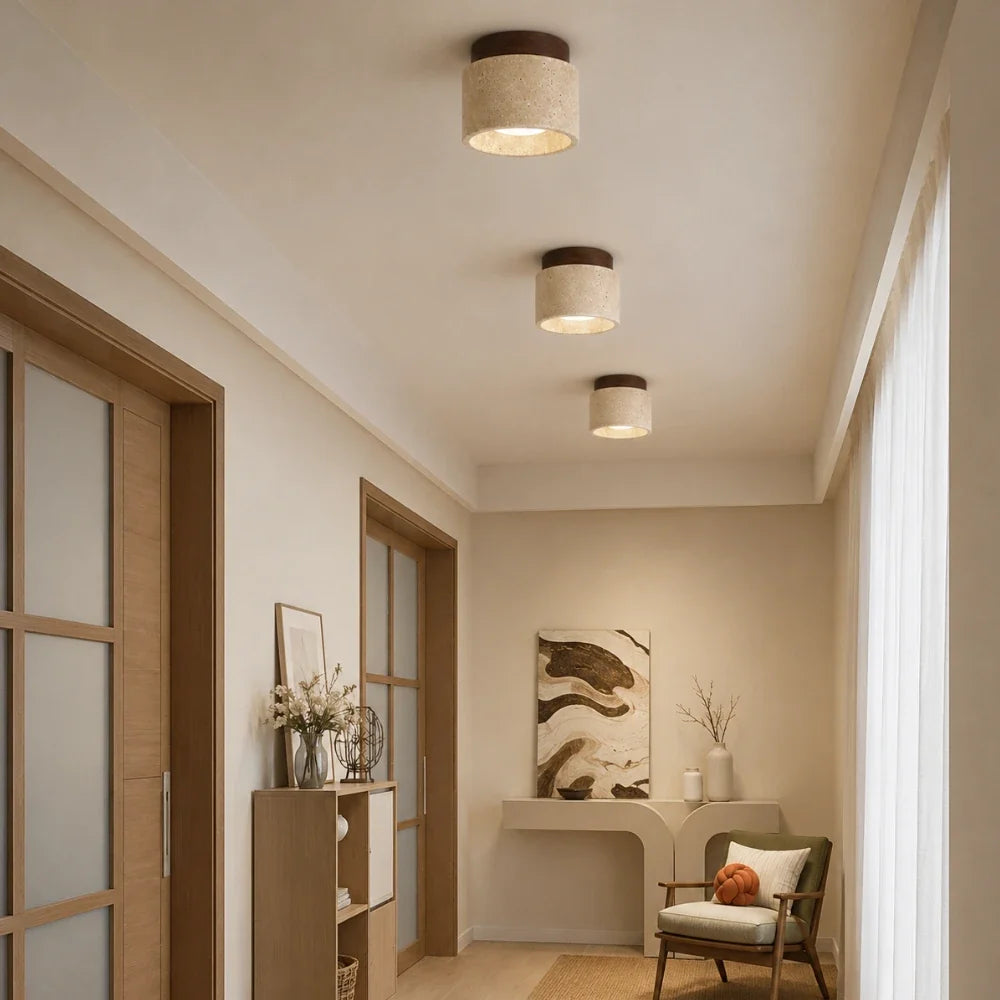 Plafonnier travertin & bois scandinave | Noor
