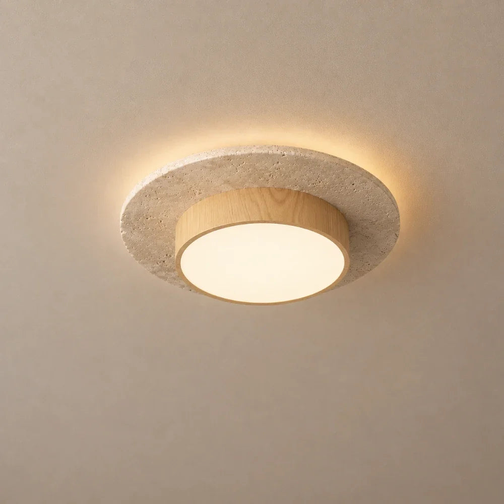 Plafonnier LED travertin & bois | Nerio