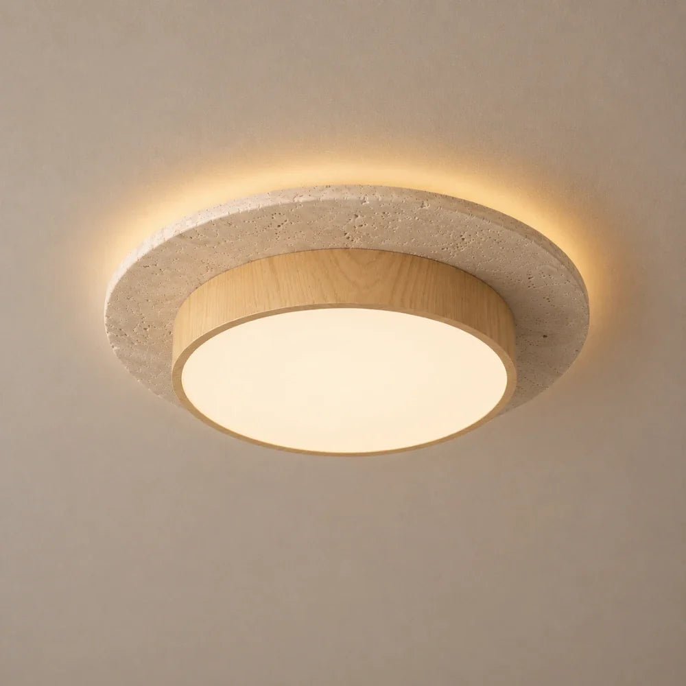 Plafonnier LED travertin & bois | Nerio
