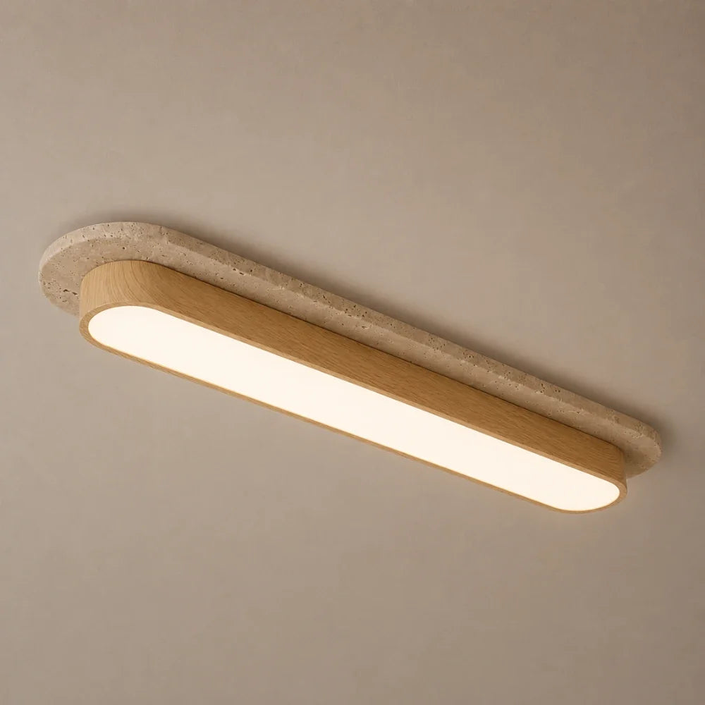 Plafonnier LED travertin & bois | Soraï