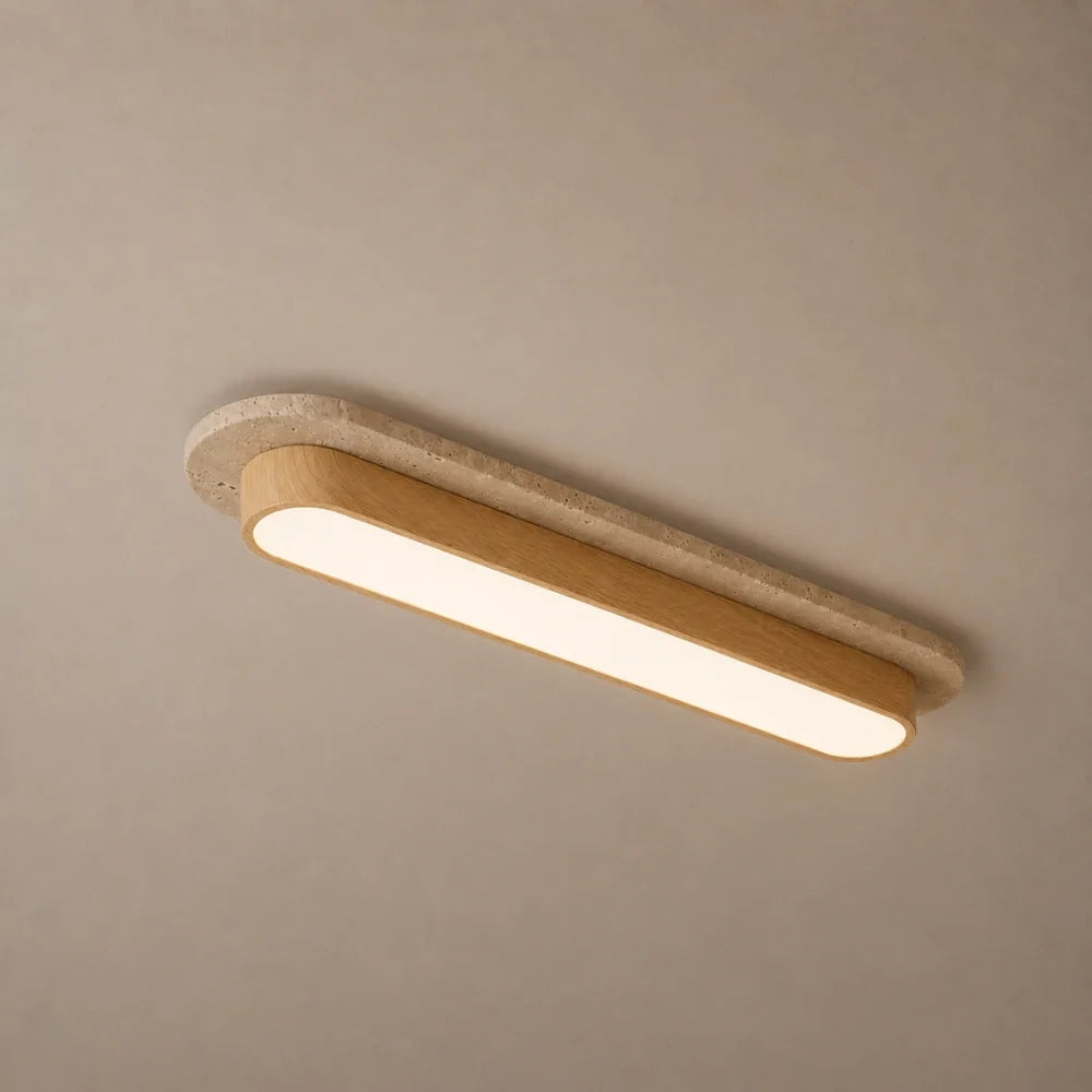 Plafonnier LED travertin & bois | Soraï