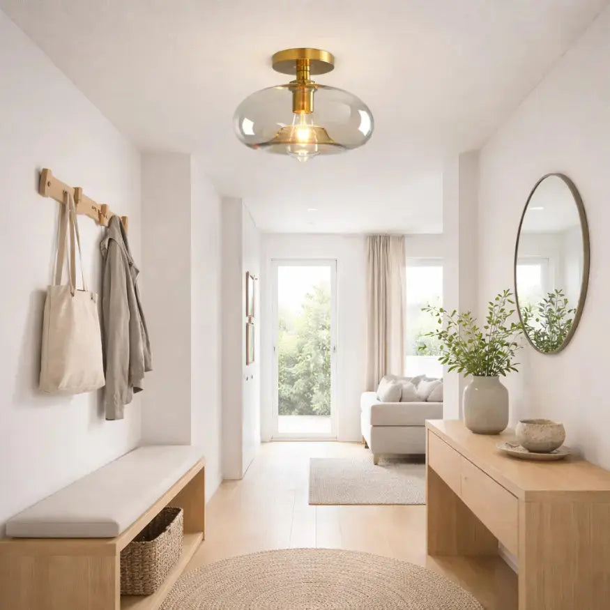 Plafonnier design en verre & métal doré | Luno