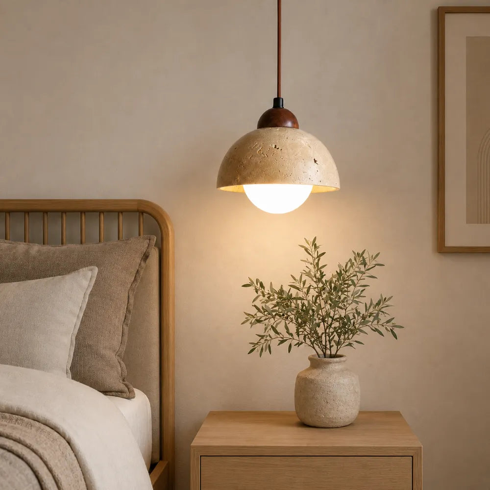 Suspension en travertin & bois design nordique | Porvoo