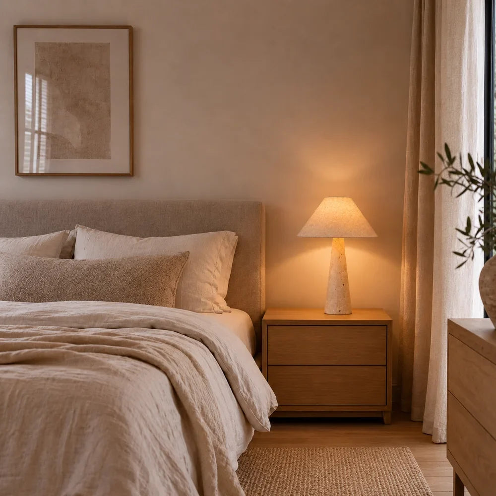 Lampe à poser travertin & tissu | Sila