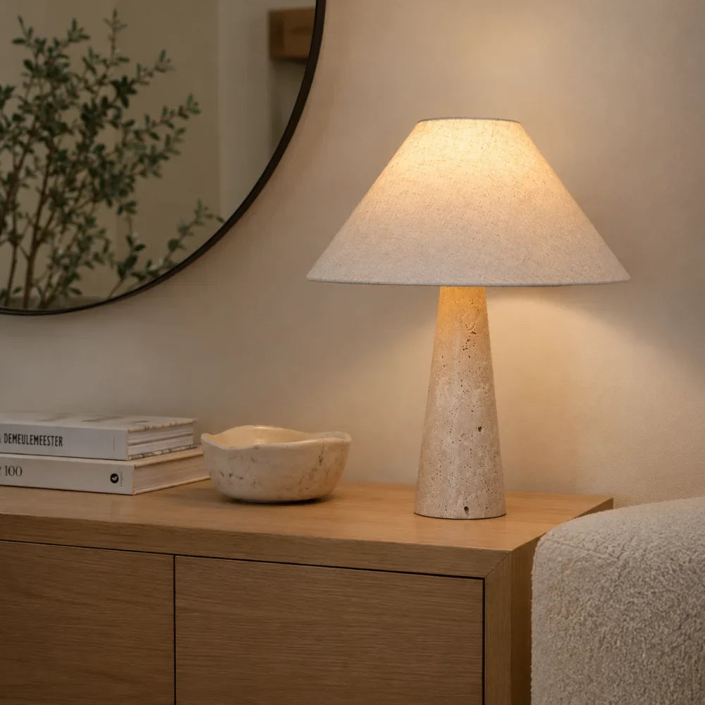 Lampe à poser travertin & tissu | Sila