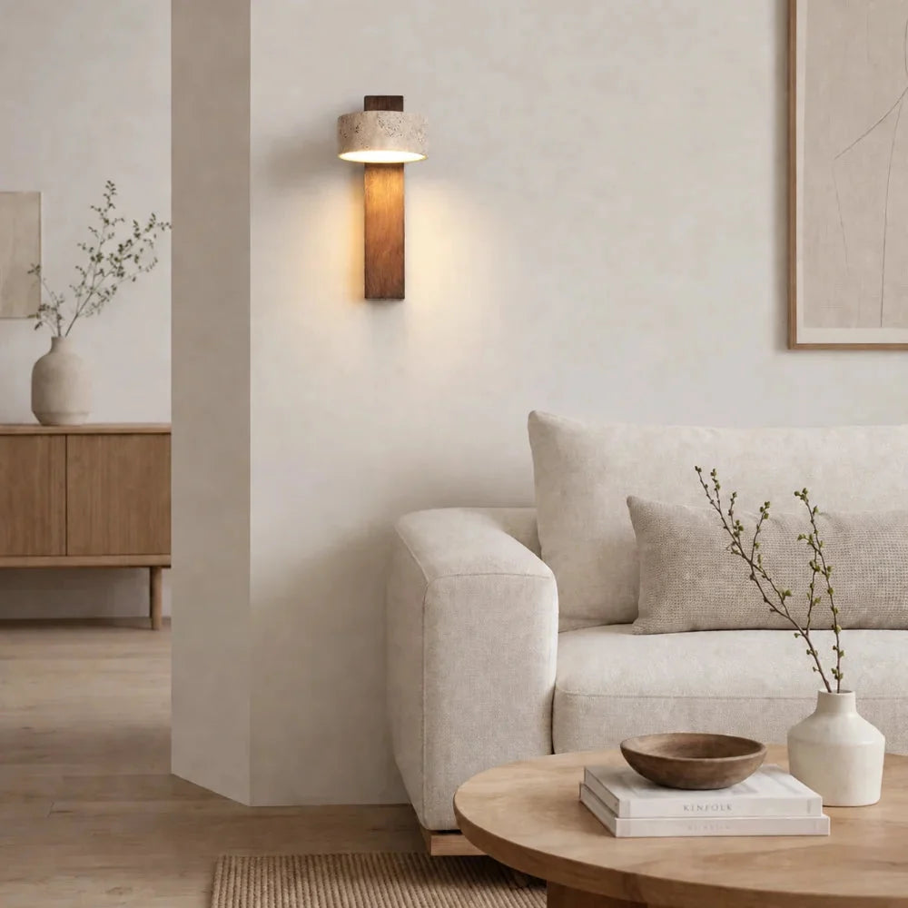 Applique murale bois & travertin | Solberg