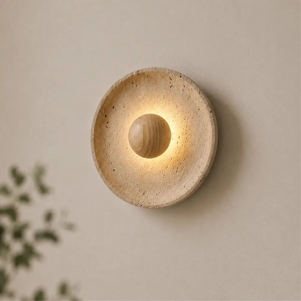 Applique murale LED travertin & bois | Stona