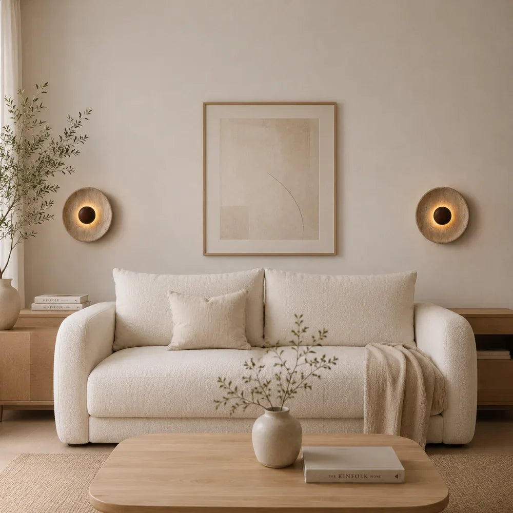 Applique murale LED travertin & bois | Stona