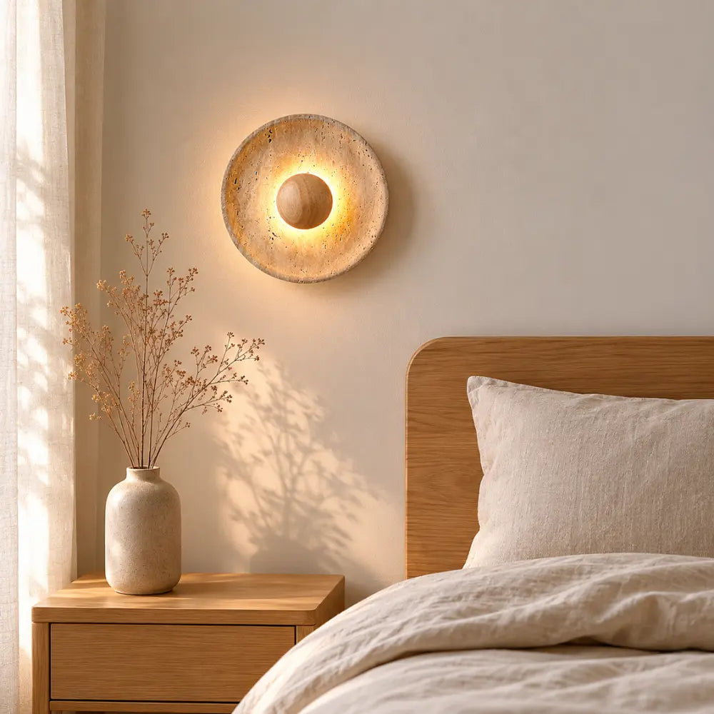 Applique murale LED travertin & bois | Stona