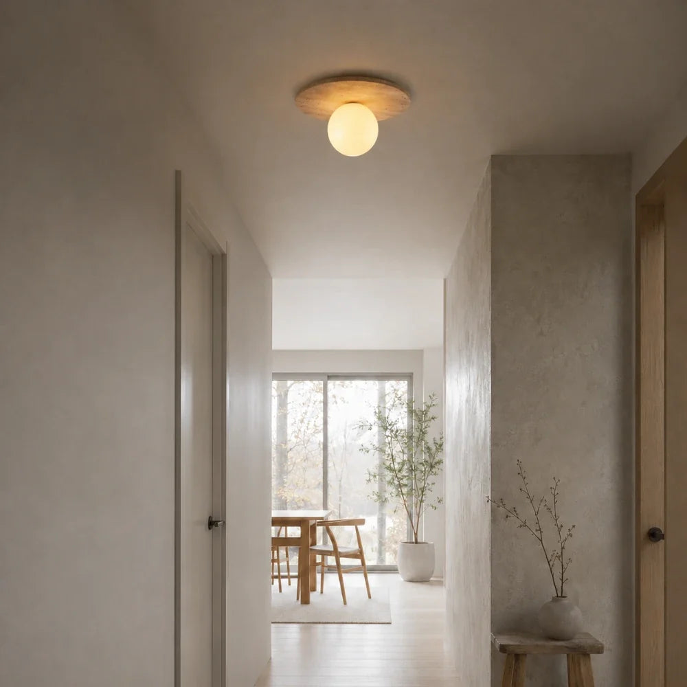 Plafonnier travertin & bois design | Tärna