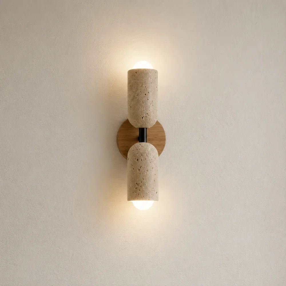 Applique murale travertin & bois | Velin