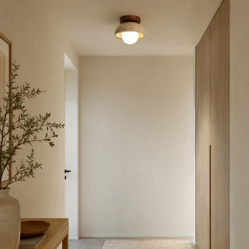 Plafonnier travertin & bois noyer | Vare