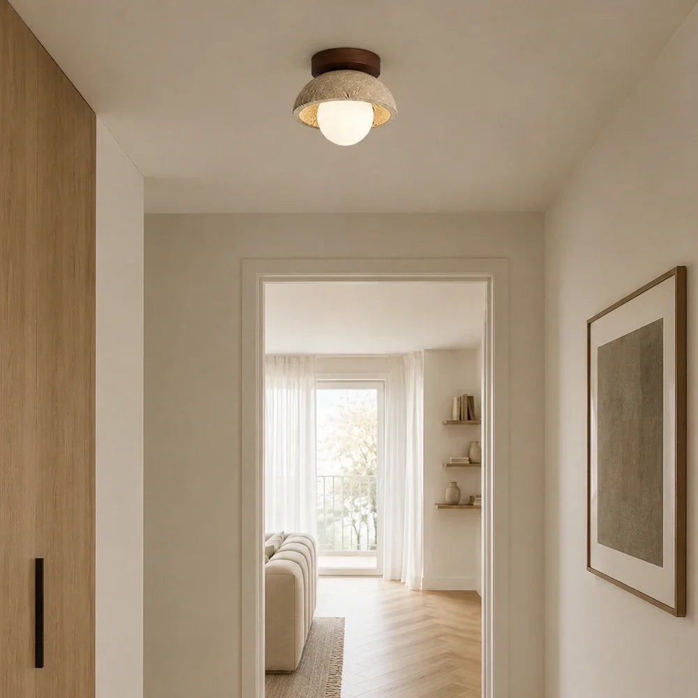 Plafonnier travertin & bois noyer | Vare