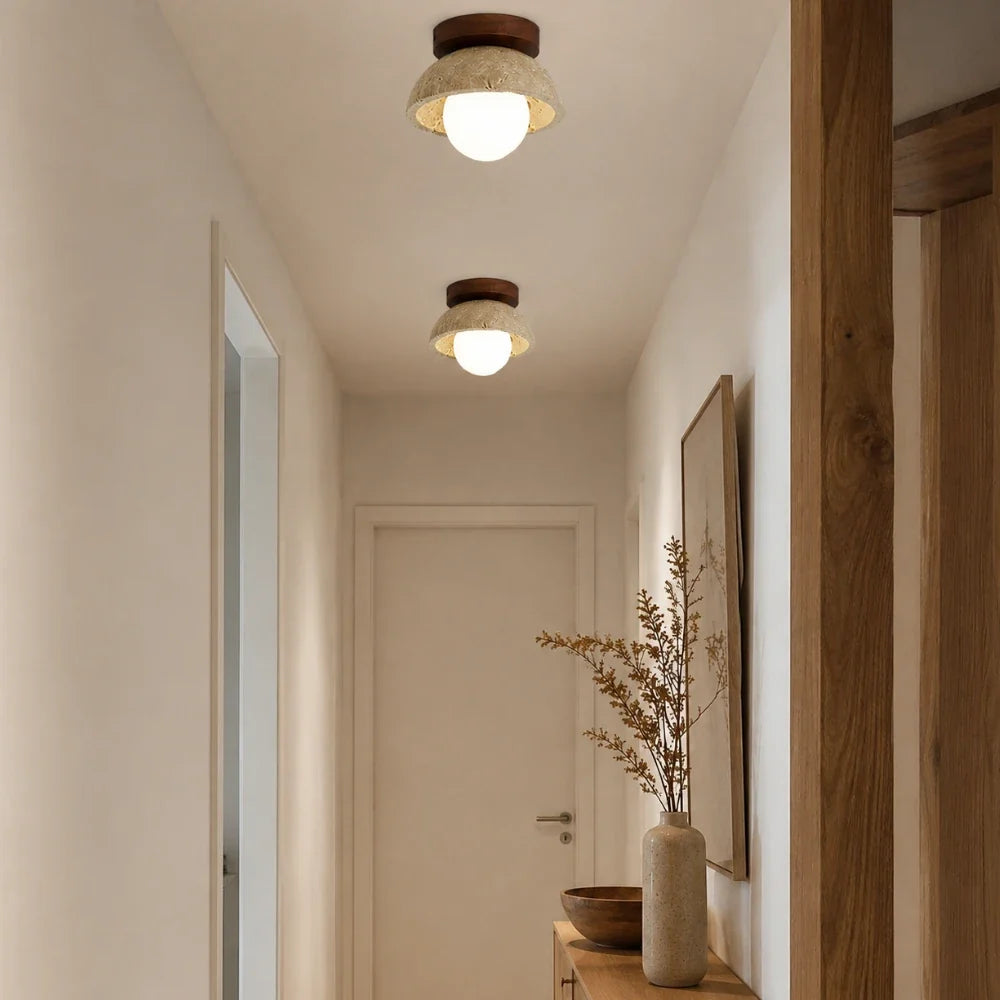 Plafonnier travertin & bois noyer | Vare