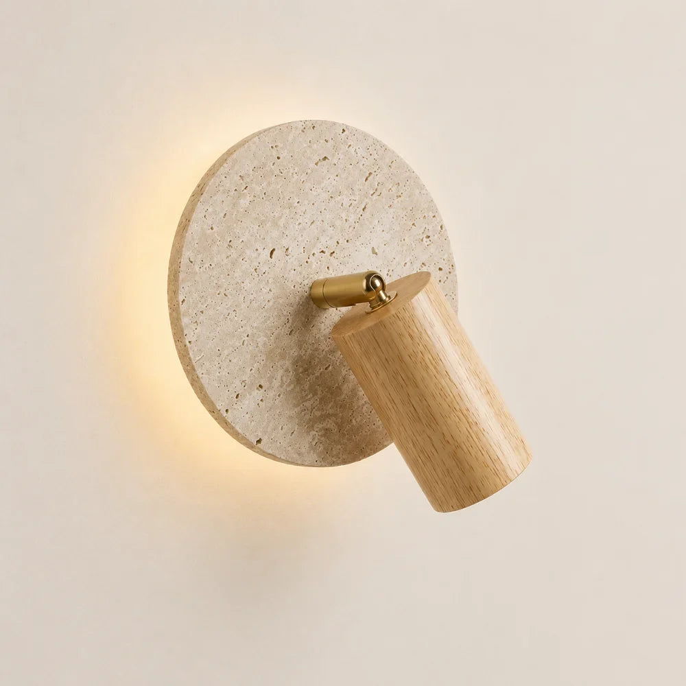 Applique murale travertin & bois | Aksel