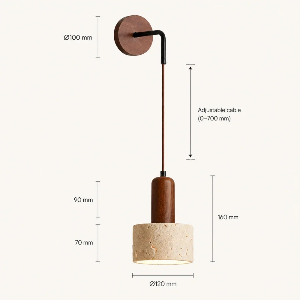 Applique murale travertin & bois | Elvik
