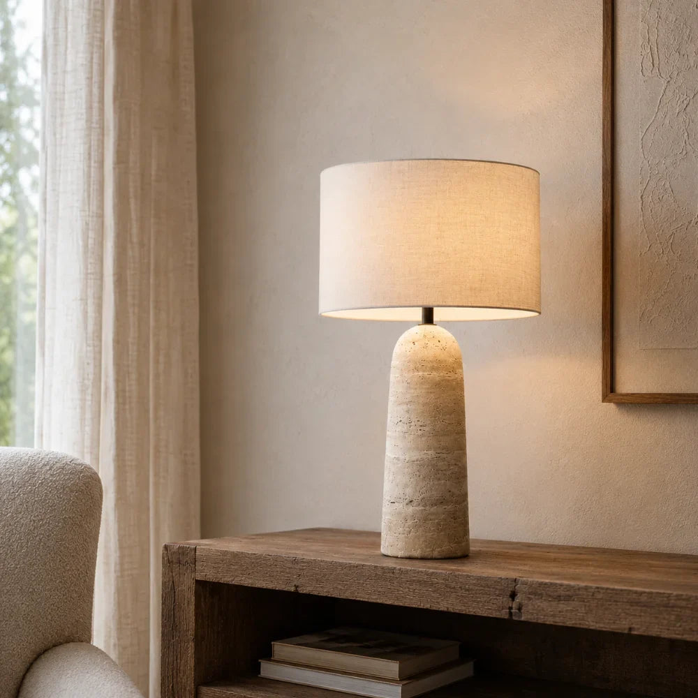Lampe à poser travertin & tissu | Freja