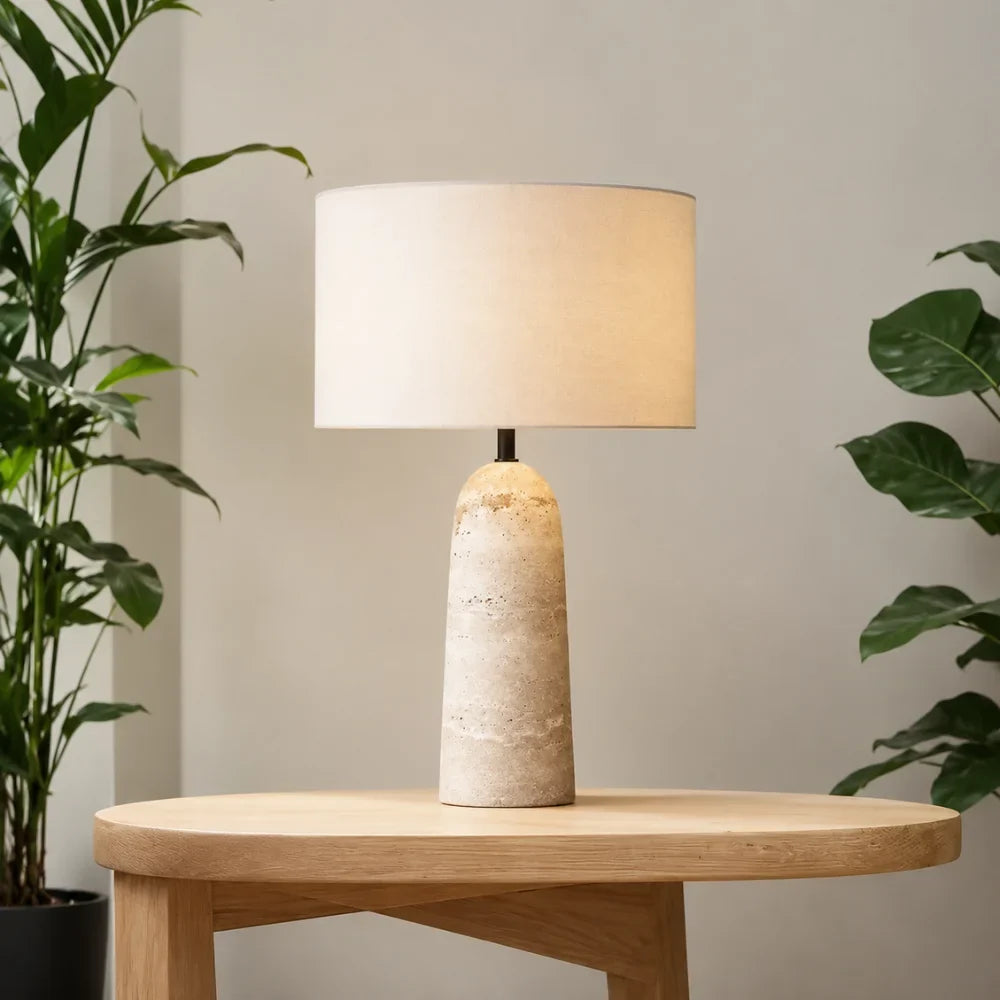 Lampe à poser travertin & tissu | Freja