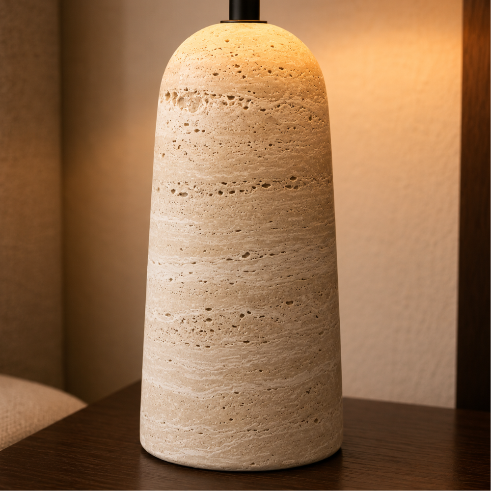 Lampe à poser travertin & tissu | Freja