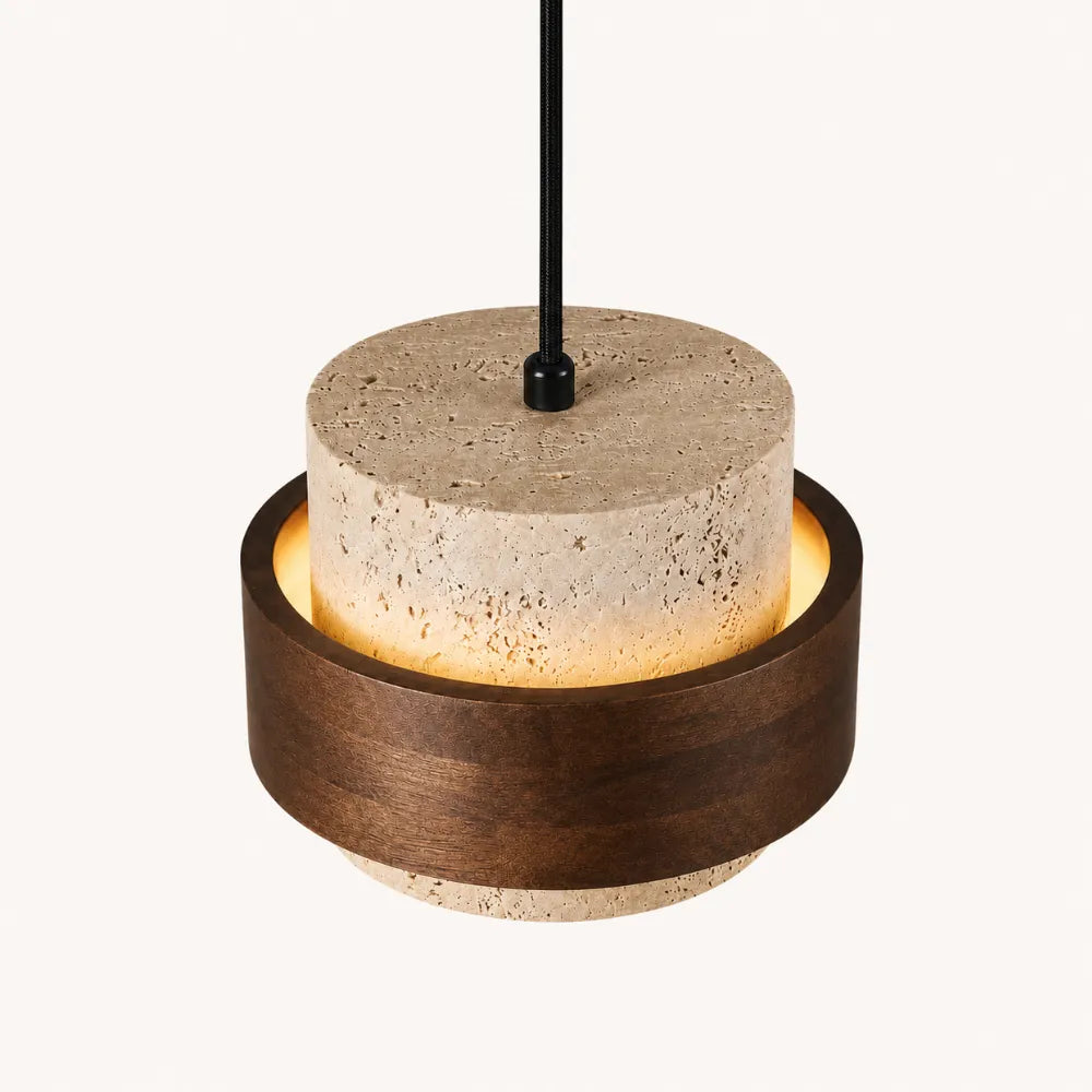Suspension travertin & bois noye | Frya