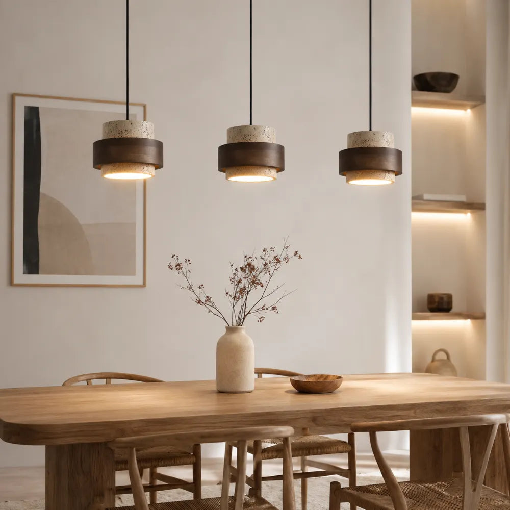 Suspension travertin & bois noye | Frya
