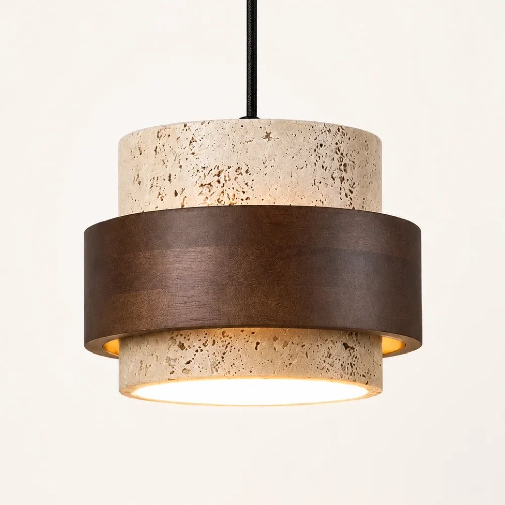 Suspension travertin & bois noye | Frya